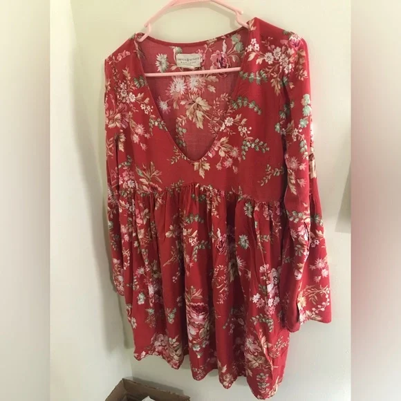 Denim & Supply Ralph Lauren Julia Red Floral Print Dress 1985T - Picture 6 of 8